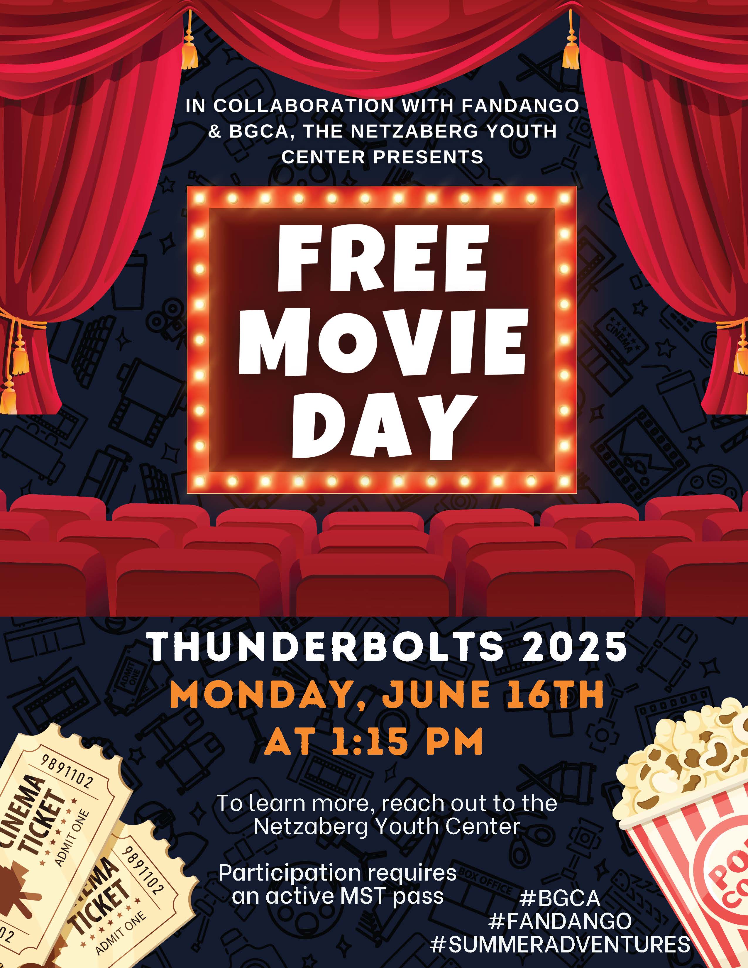 Watch Thunderbolts for free at the Netzaberg Youth Center on June 16 at 1:15.